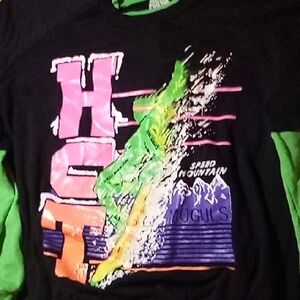 Men's Black Neon Vintage Large Sweatshirt Puff Graphic Skiing Speed Mountain